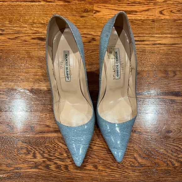 Manolo Blahnik Blue Patent Leather BB Pointed Toe Pumps Size 41.5 - Picture 2 of 5